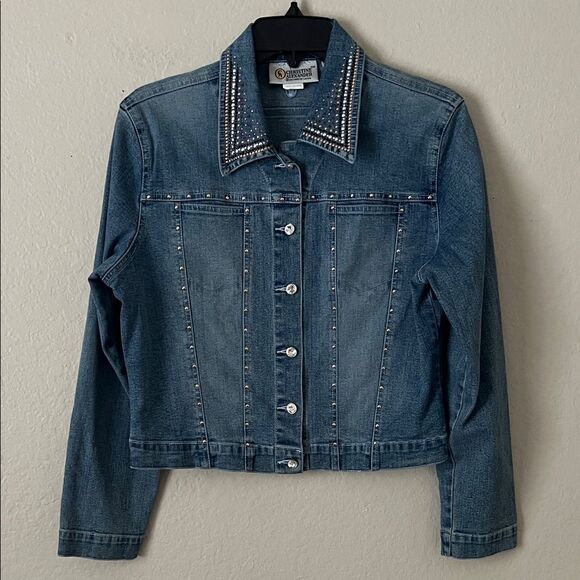 Like New! Christine Alexander Swarovski Embellished Horse Denim Jacket in Size S - Picture 2 of 16